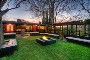 large backyard with firepit